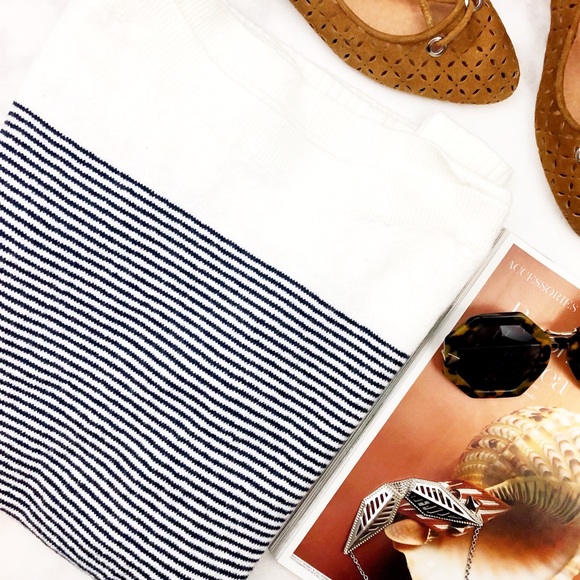 LOFT Sweaters - Navy and Ivory Microstripe Boatneck Sweater Tunic